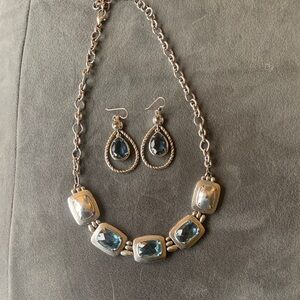 Brighton Silver Necklace with Blue Gem Accents and Matching Earrings